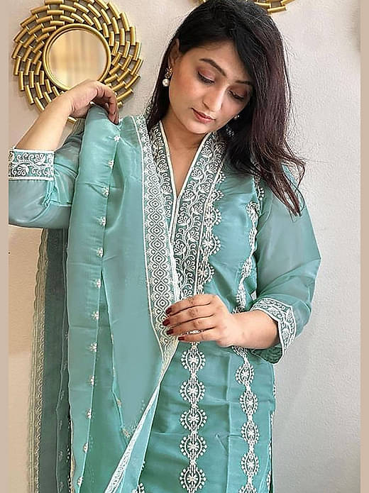 Silk Embroidered Straight Kurti with Pants