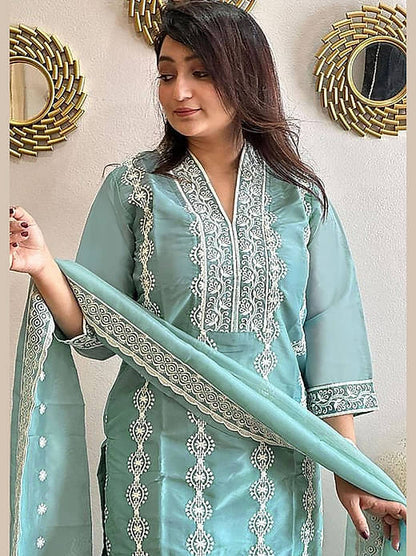 Silk Embroidered Straight Kurti with Pants