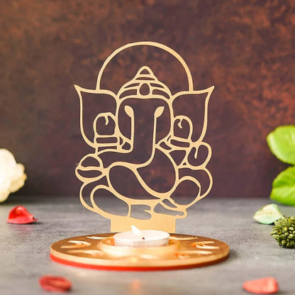 Wooden Ganesha Candle Holder