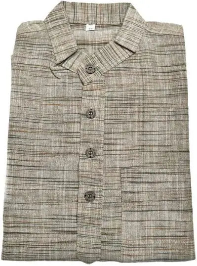 Collar Roll Up Sleeves Cotton Straight Kurta