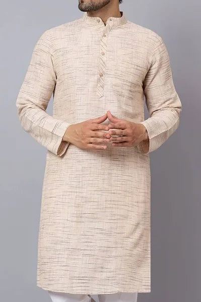 Collar Roll Up Sleeves Cotton Straight Kurta