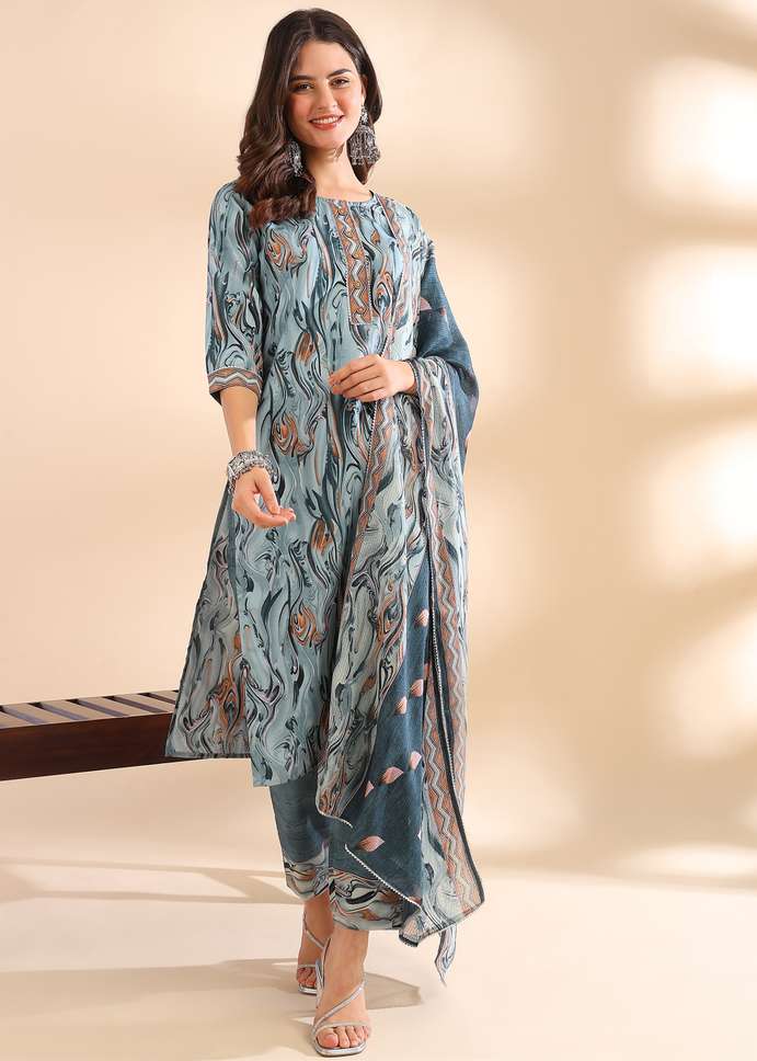 Crepe Kurta Pant And Dupatta Set 💖