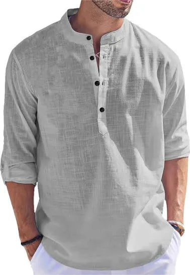 Collar Roll Up Sleeves Cotton Straight Kurta
