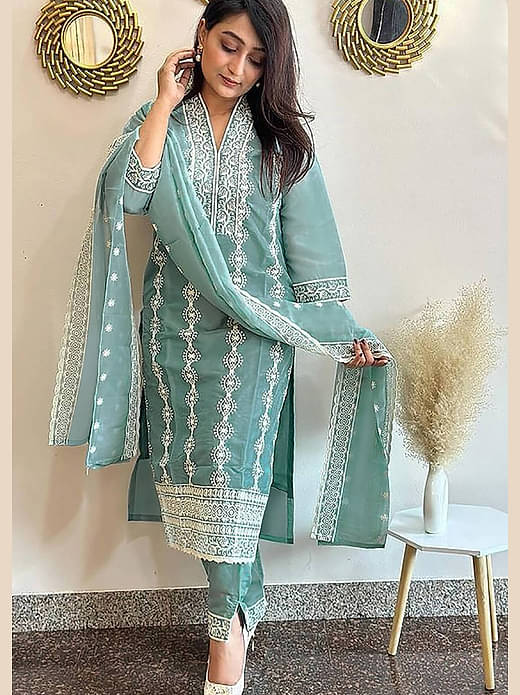 Silk Embroidered Straight Kurti with Pants