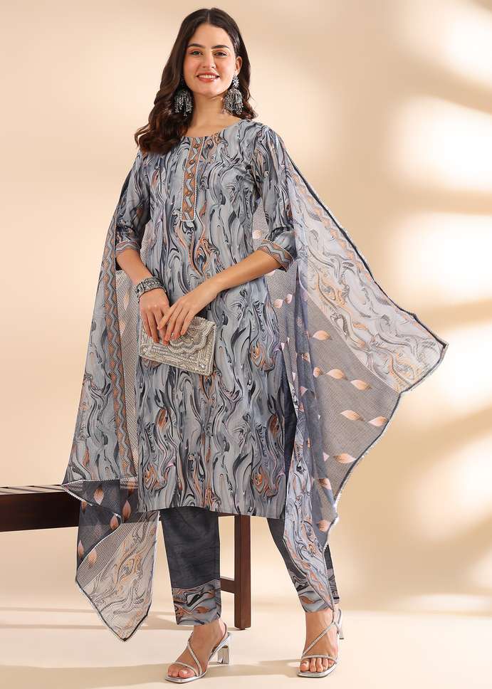 Crepe Kurta Pant And Dupatta Set 💖