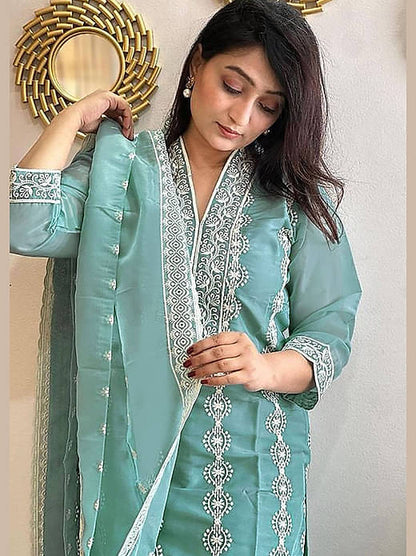 Silk Embroidered Straight Kurti with Pants