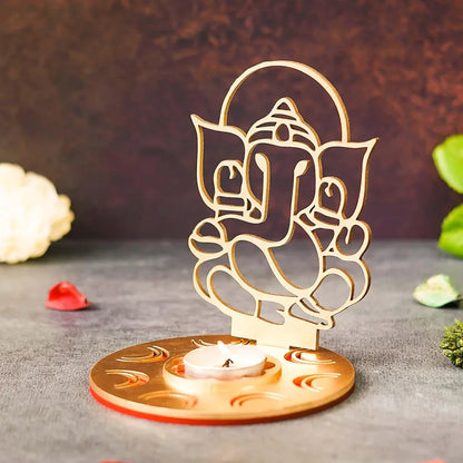 Wooden Ganesha Candle Holder